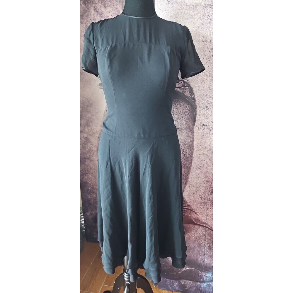 Melinda Eng Womens Back Zip Short Sleeve Sheer Neckline Chiffon Layered Dress